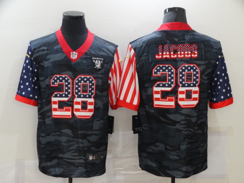 Men's Las Vegas Raiders #28 Josh Jacobs 2020 Camo USA Flag Limited Stitched NFL Jersey